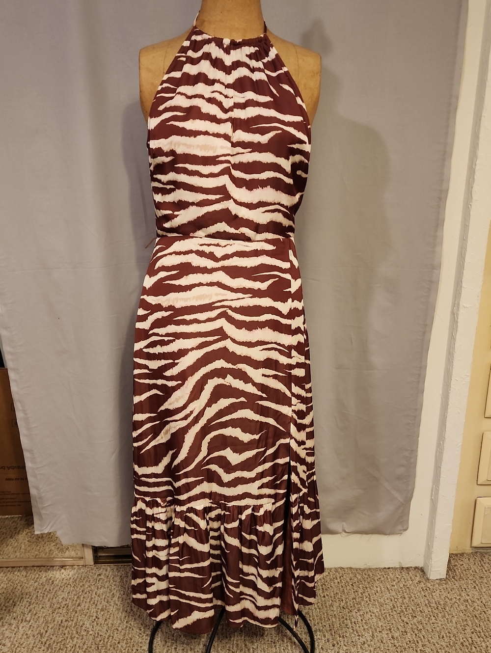 PAIGE Cream and Brown Zebra Halter Maxi Dress